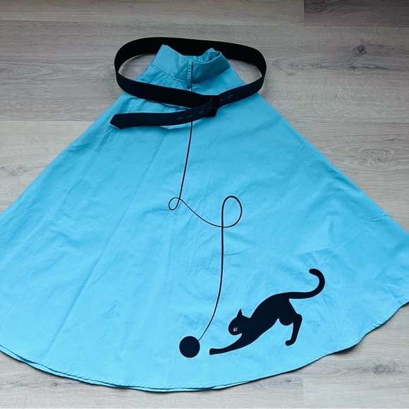 Collectif Kitty Cat 50s Swing Skirt w/ Pockets & Belt Medium 8 Retro - Picture 16 of 16